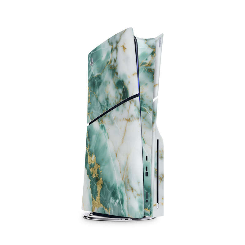 Decal Skin Sticker Compatible with PS5 Slim: Marble Emerald Gold