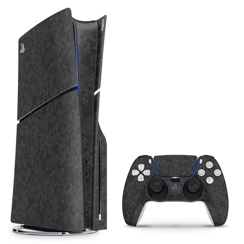 SkinNit Decal Sticker Skin For PS5 Slim : HoneyComb Black (Textured)