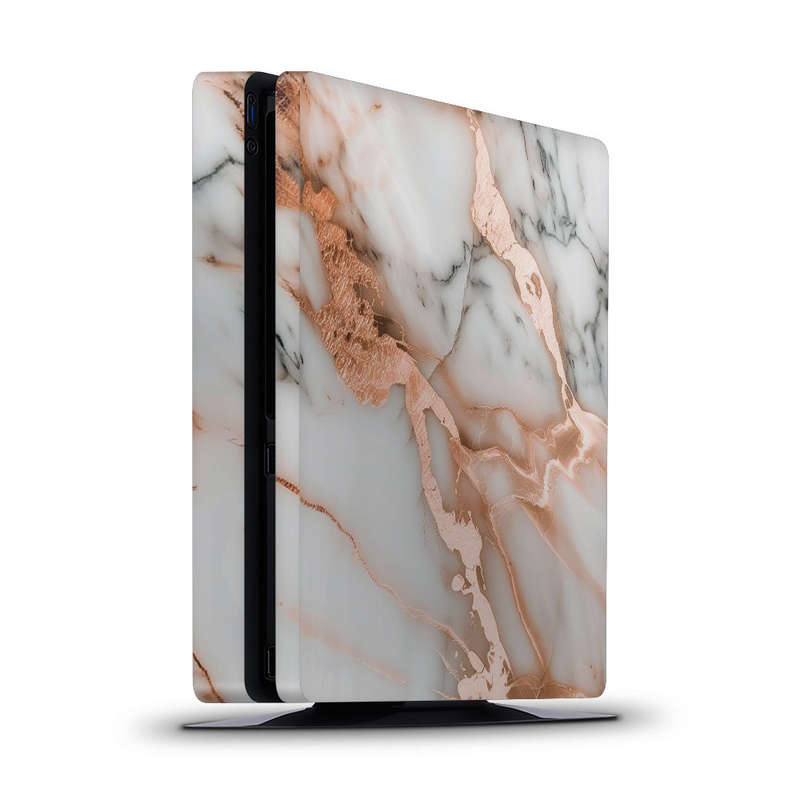 Decal Skin Sticker for PS4 Slim: Marble Rose Gold Accents