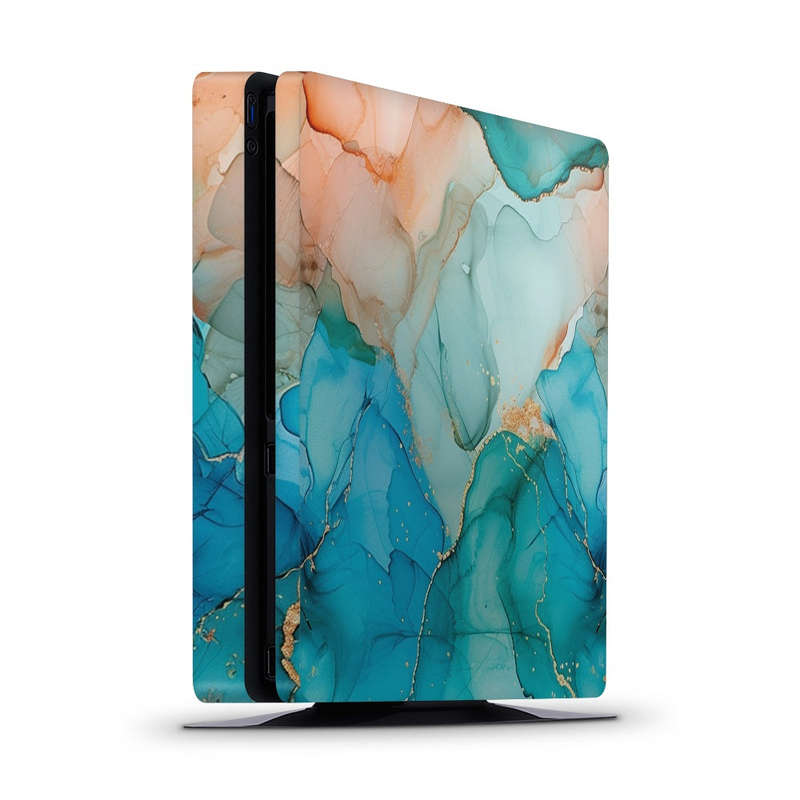 Decal Skin Sticker for PS4 Slim: Vibrant Marbled Gold