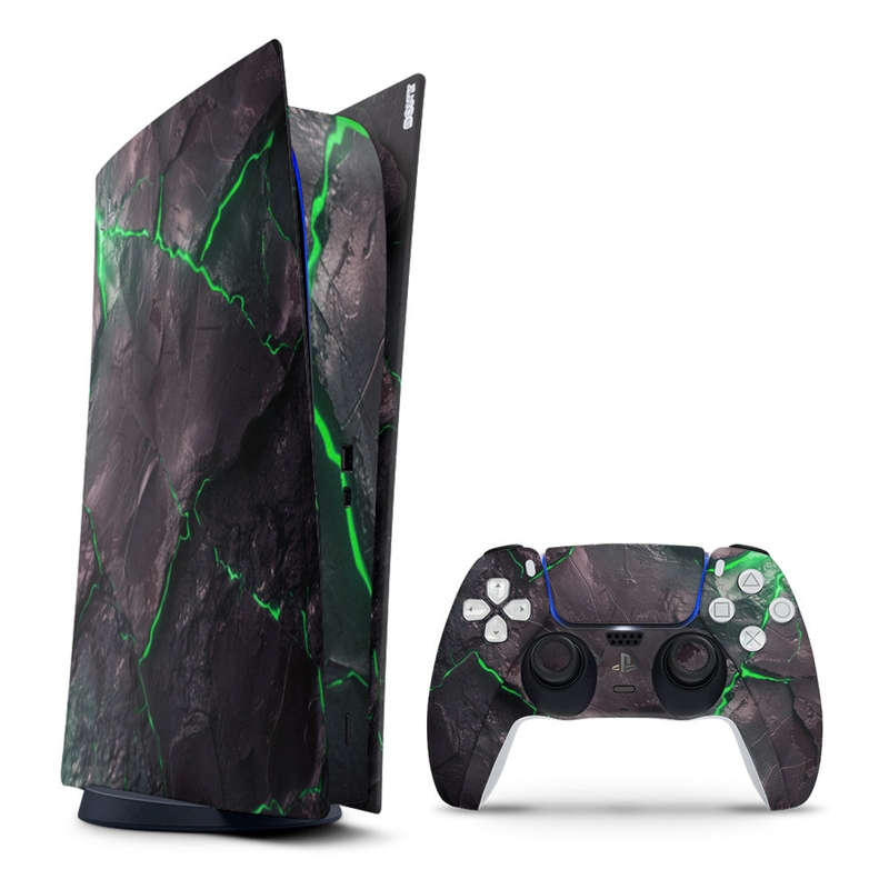 Decal Sticker Skin For PS5 Digital: Carbon Rock Glow Green