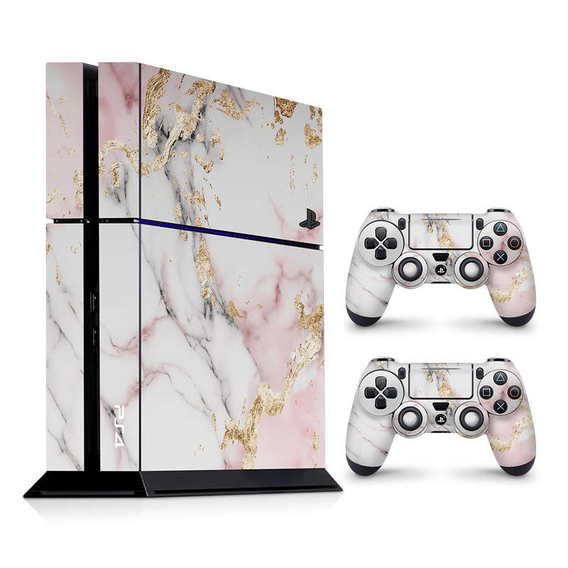 Decal Skin Sticker for PS4: White and Light Pink Marble with Gold Foil