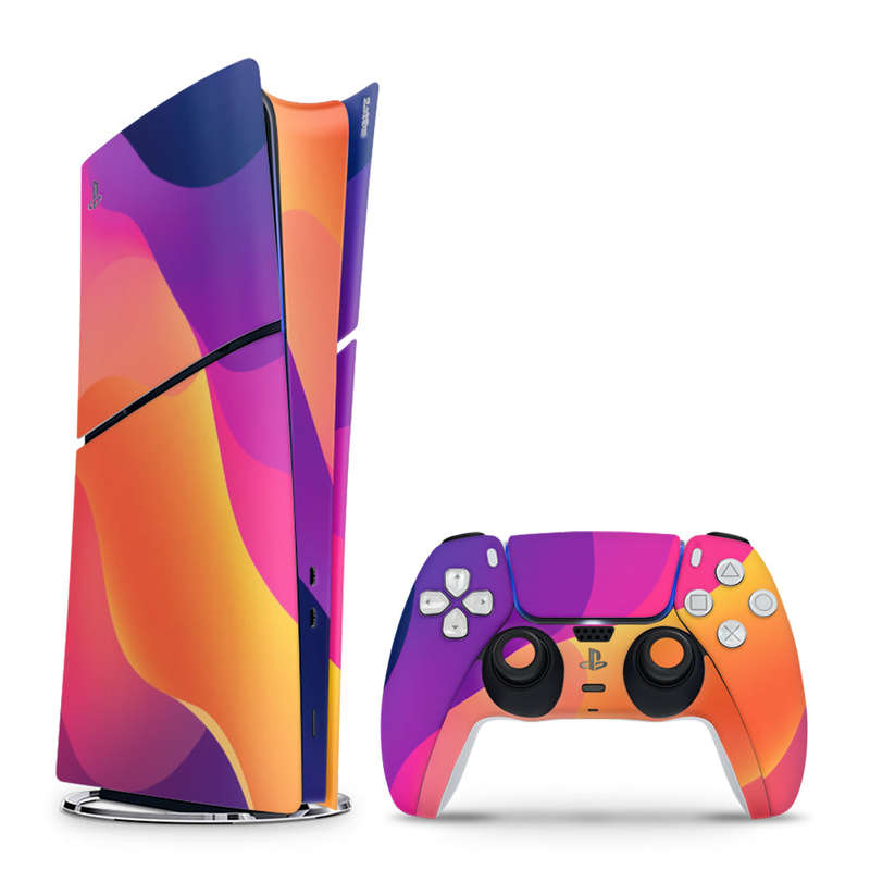 Decal Skin Sticker Compatible with PS5 Slim Digital (No Disk): Vibrant Sunset Waves