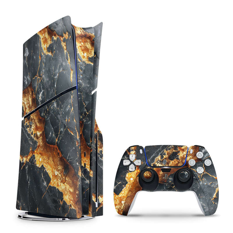 Decal Skin Sticker Compatible with PS5 Slim: Carbon Stone Gold
