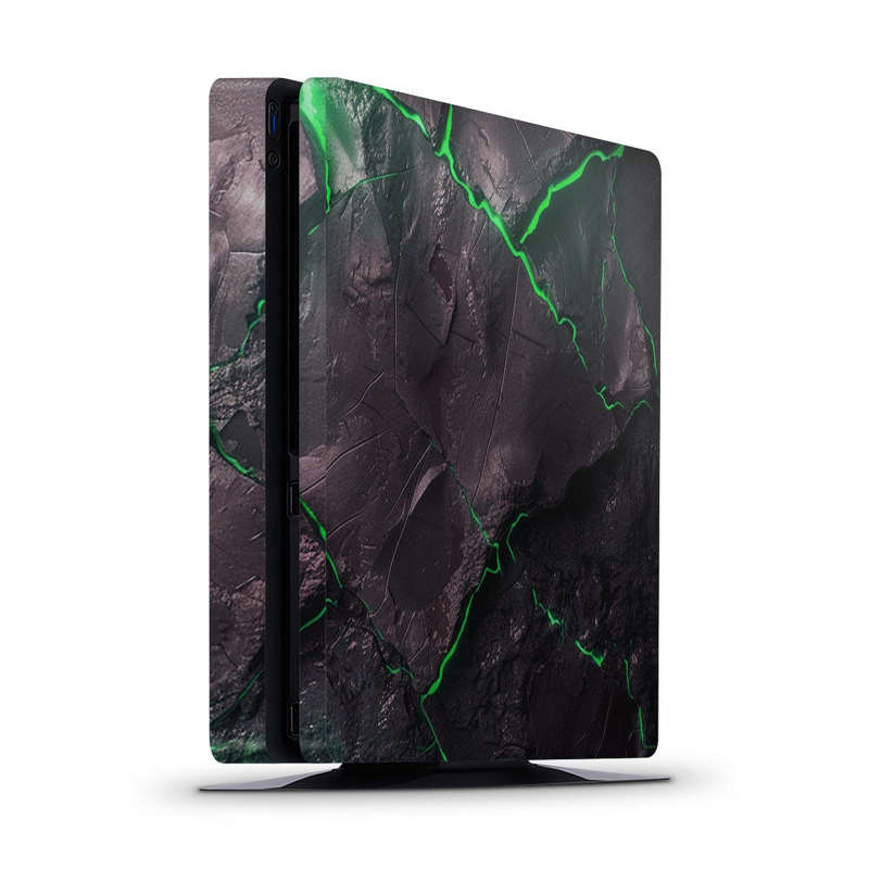Decal Skin Sticker for PS4 Slim: Carbon Rock Glow Green