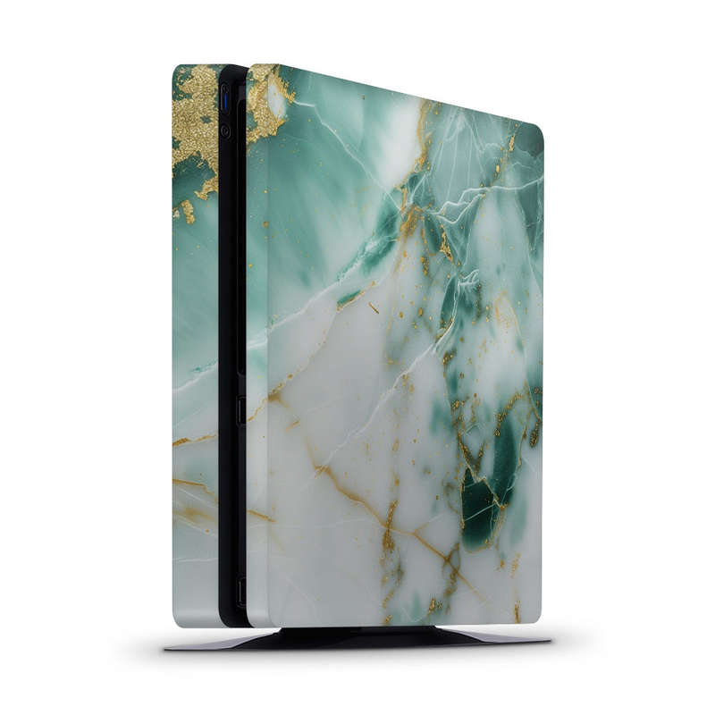 Decal Skin Sticker for PS4 Slim: Marble Emerald Gold