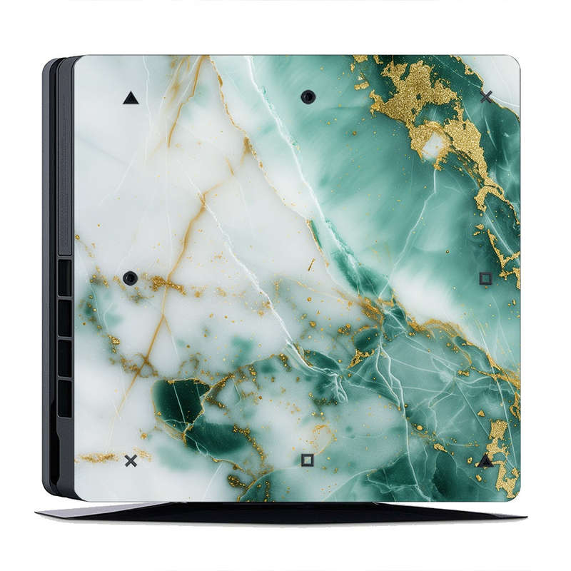 Decal Skin Sticker for PS4 Slim: Marble Emerald Gold