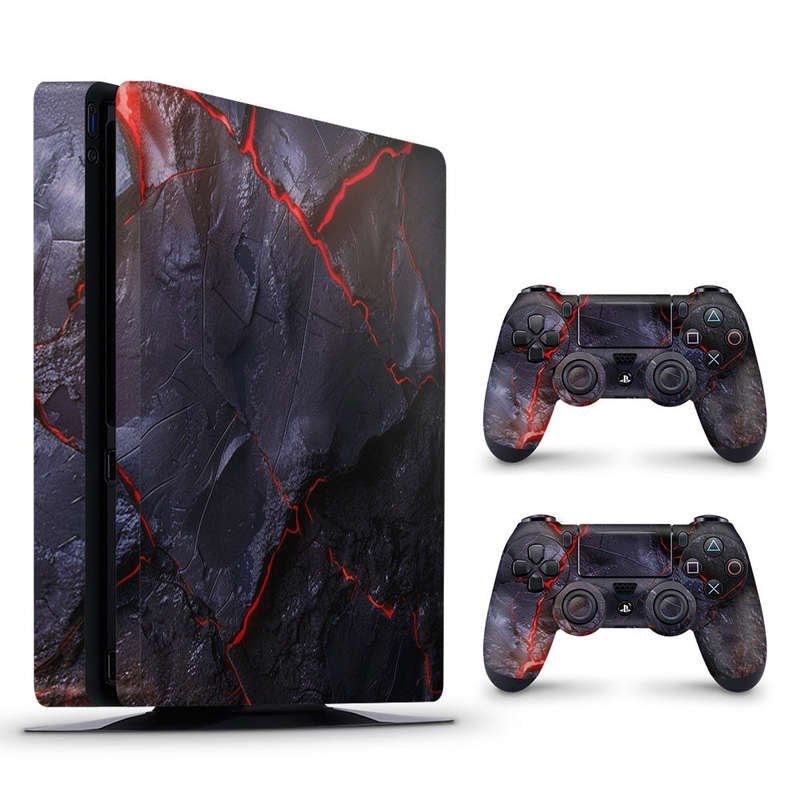 Decal Skin Sticker for PS4 Slim: Carbon Rock Glow Red