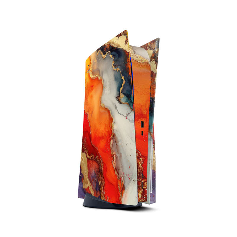 Decal Skin Sticker Compatible with PS5: Vivid Marble Burst Gold