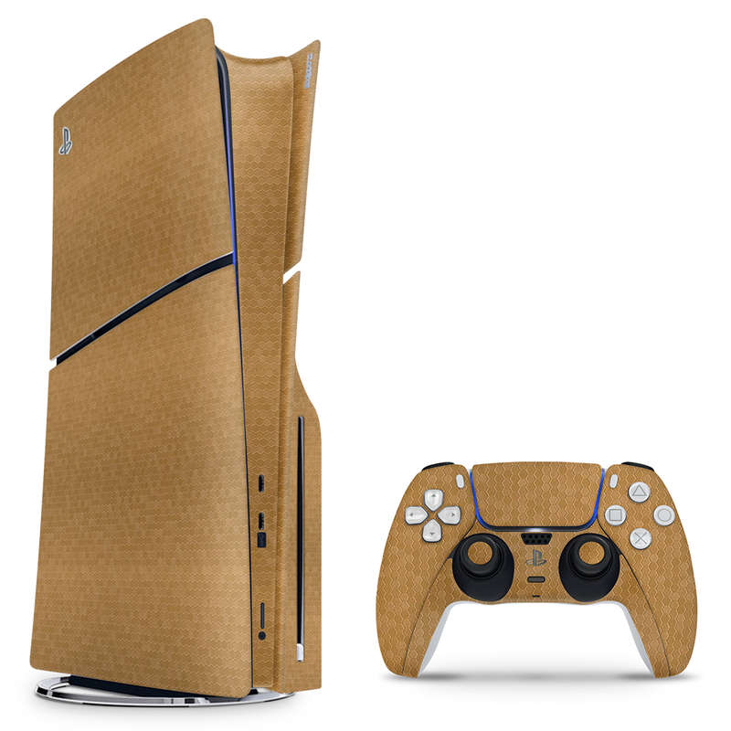 SkinNit Decal Sticker Skin For PS5 Slim : HoneyComb Gold (Textured)