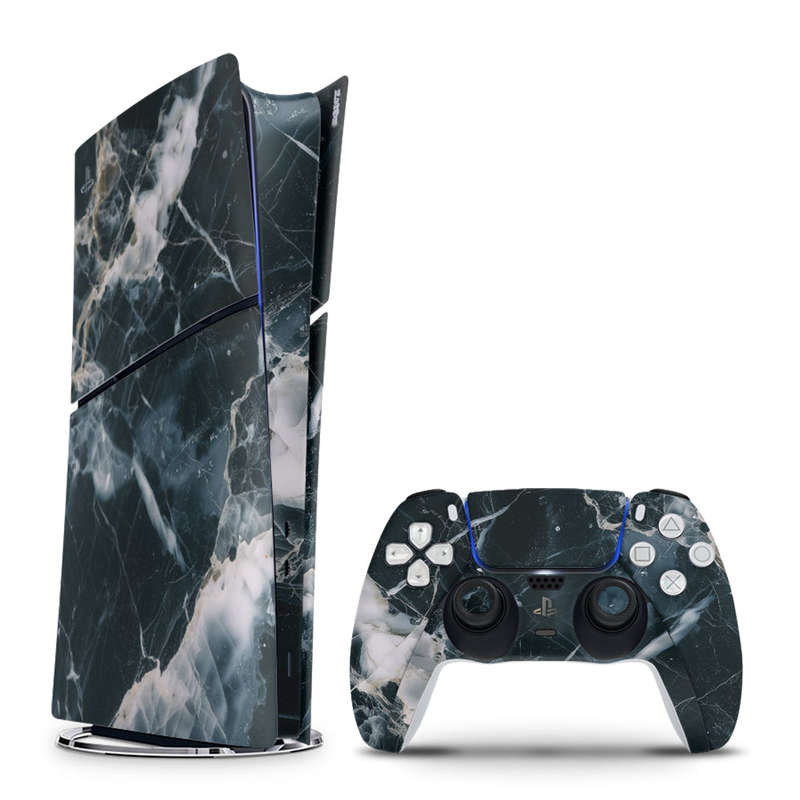 Decal Skin Sticker Compatible with PS5 Slim Digital (No Disk): Marble White & Black