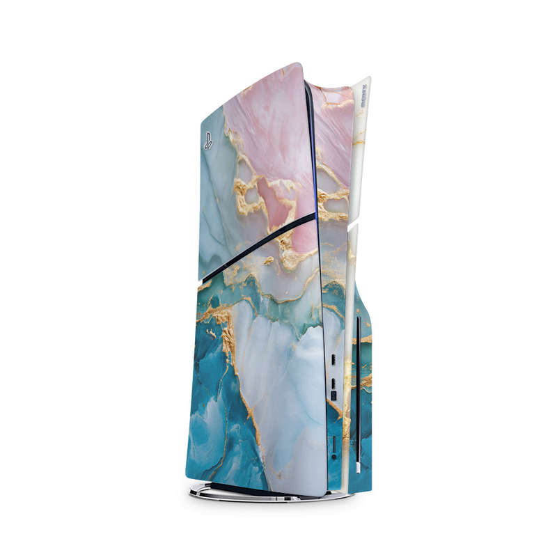 Decal Skin Sticker Compatible with PS5 Slim: Vibrant Marbled Gold