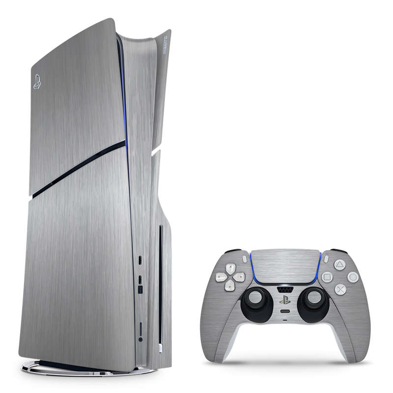 SkinNit Decal Sticker Skin For PS5 Slim : Brushed Steel (Textured)