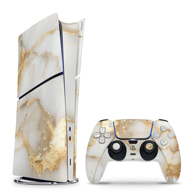 Decal Skin Sticker Compatible with PS5 Slim Digital (No Disk): White Gold Vein Marble