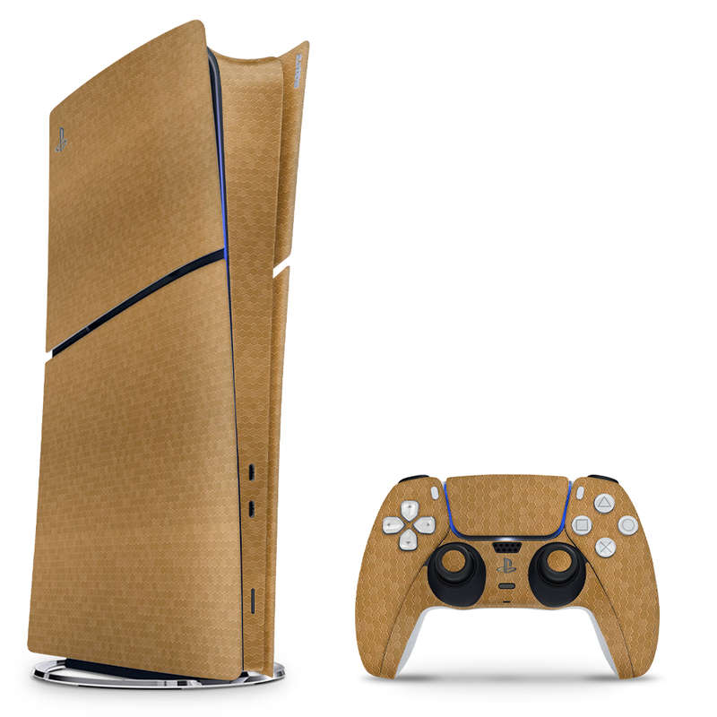 SkinNit Decal Sticker Skin For PS5 Slim Digital : HoneyComb Gold (Textured)