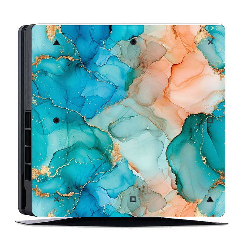 Decal Skin Sticker for PS4 Slim: Vibrant Marbled Gold
