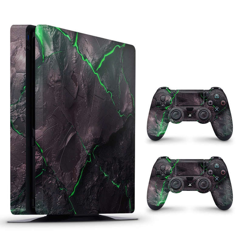 Decal Skin Sticker for PS4 Slim: Carbon Rock Glow Green