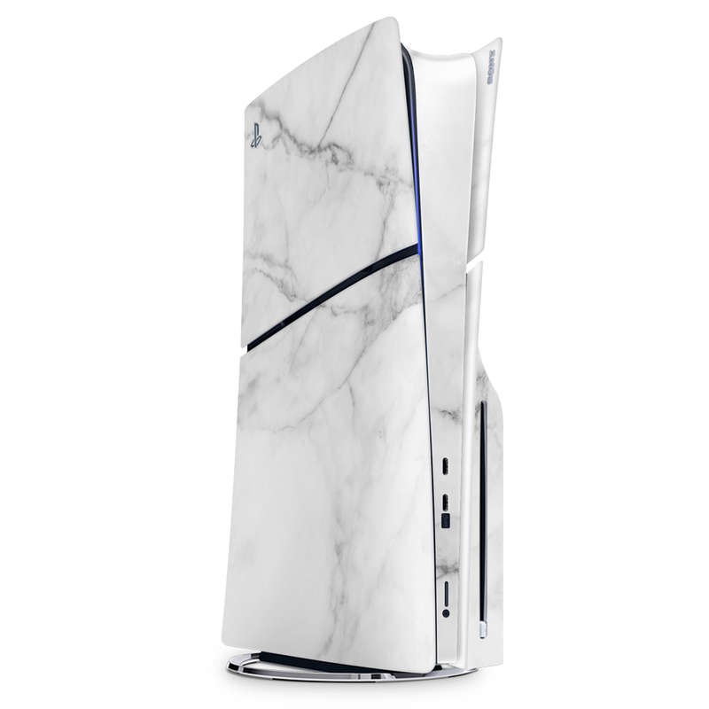 SkinNit Decal Sticker Skin For PS5 Slim : White Marble