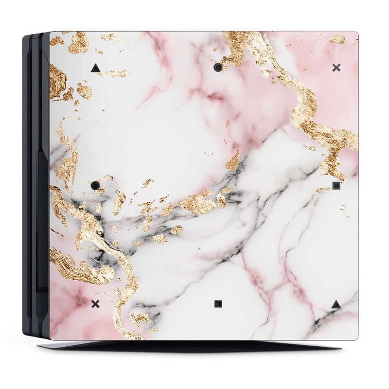 Decal Skin Sticker for PS4 Pro: White and Light Pink Marble with Gold Foil