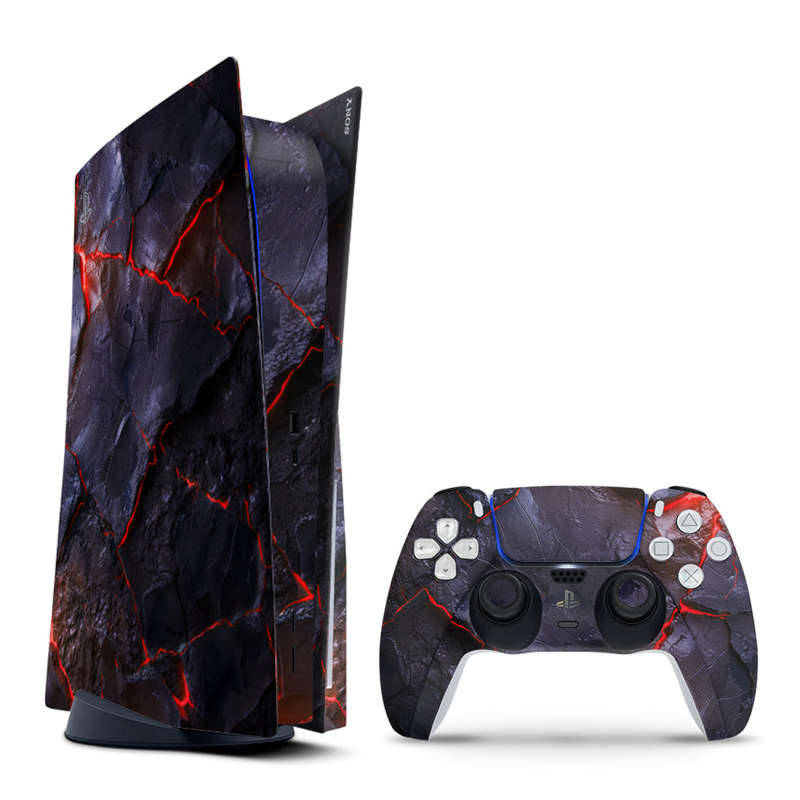 Decal Skin Sticker Compatible with PS5: Carbon Rock Glow Red