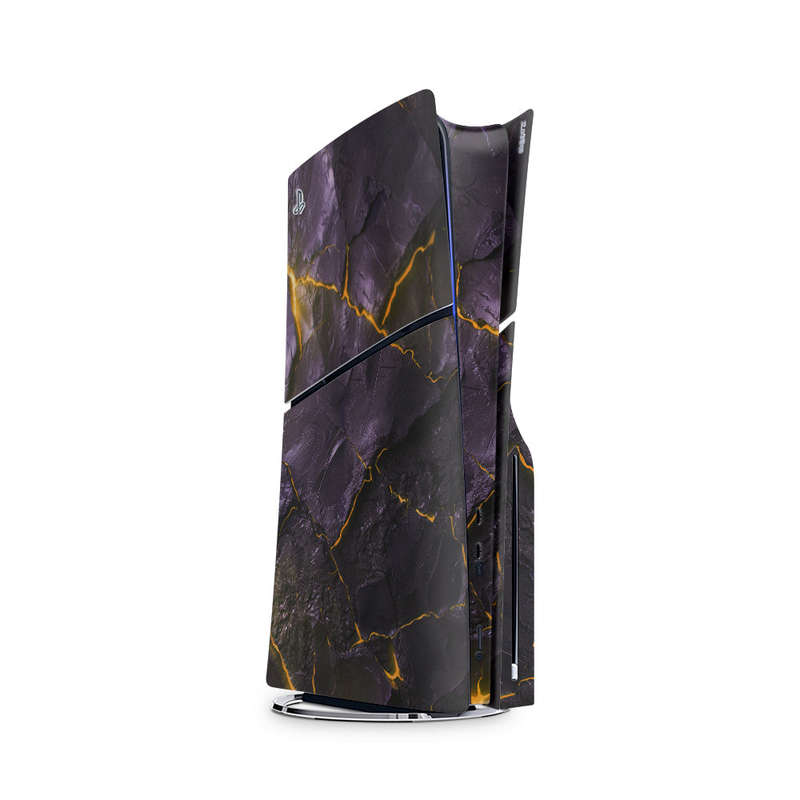 Decal Skin Sticker Compatible with PS5 Slim: Carbon Rock Glow Yellow