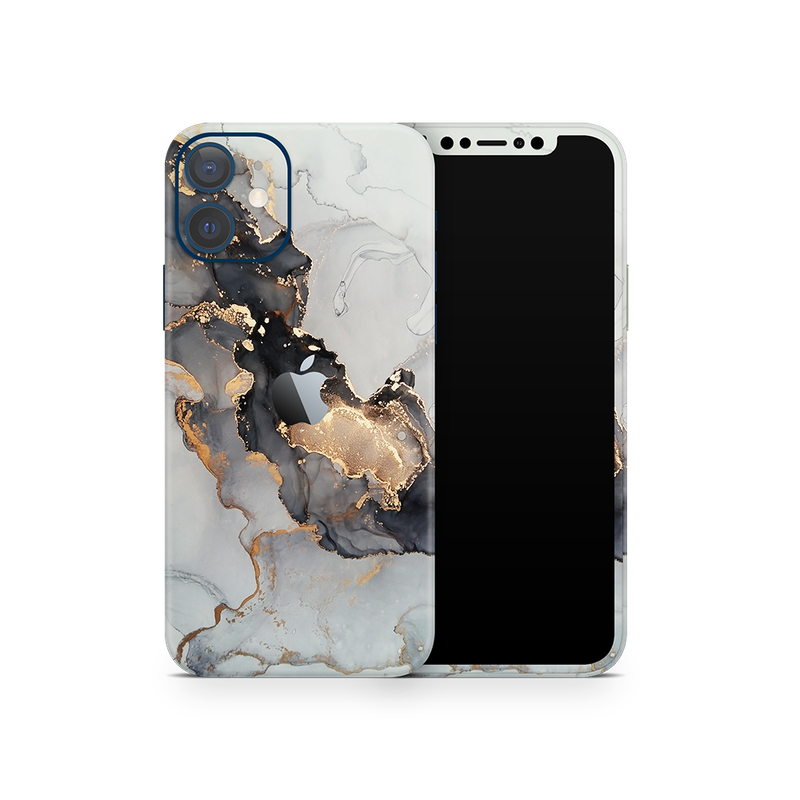 SkinNit Decal Sticker Skin Apple iPhone 12 Mini Marble White Gold (Decal Skin)