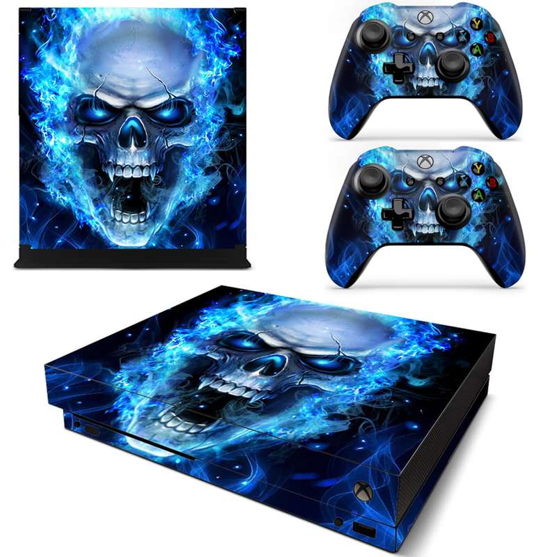 SkinNit Decal Sticker Skin For Xbox One X: Blue Skull