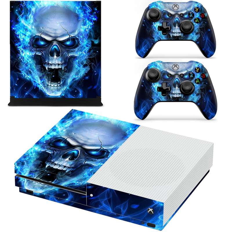 SkinNit Decal Sticker Skin For Xbox One S: Blue Skull