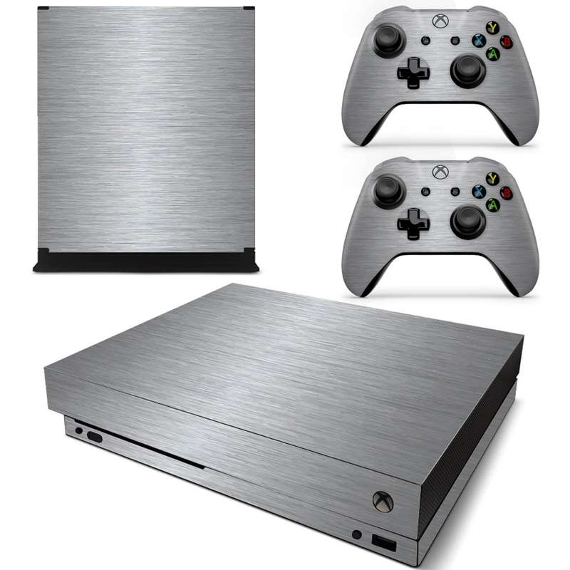 SkinNit Decal Sticker Skin For Xbox One X: Brushed Steel (Textured)