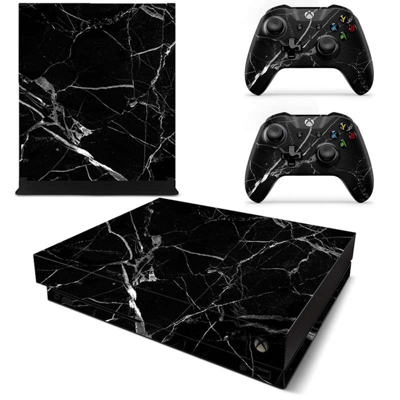 SkinNit Decal Sticker Skin For Xbox one X: Black Marble