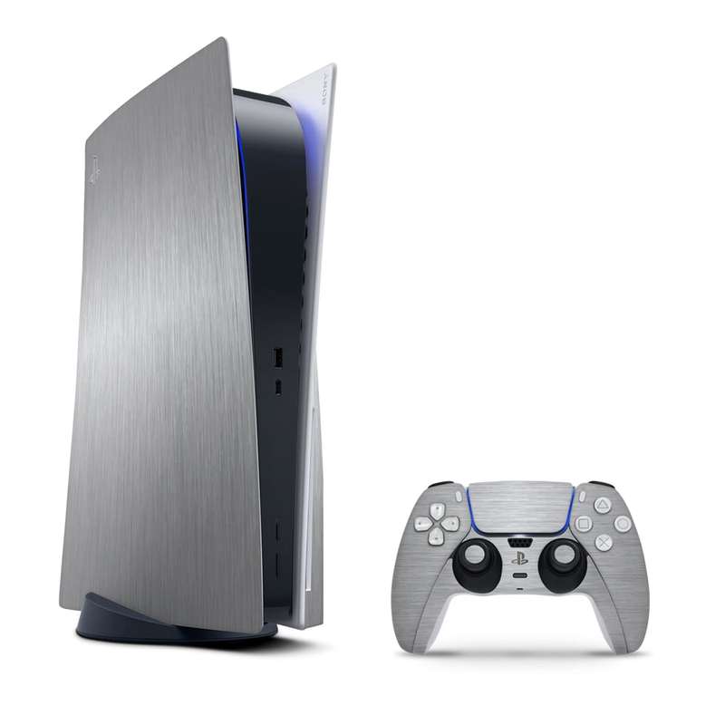 SkinNit Decal Sticker Skin For PS5: Brushed Steel (Textured)