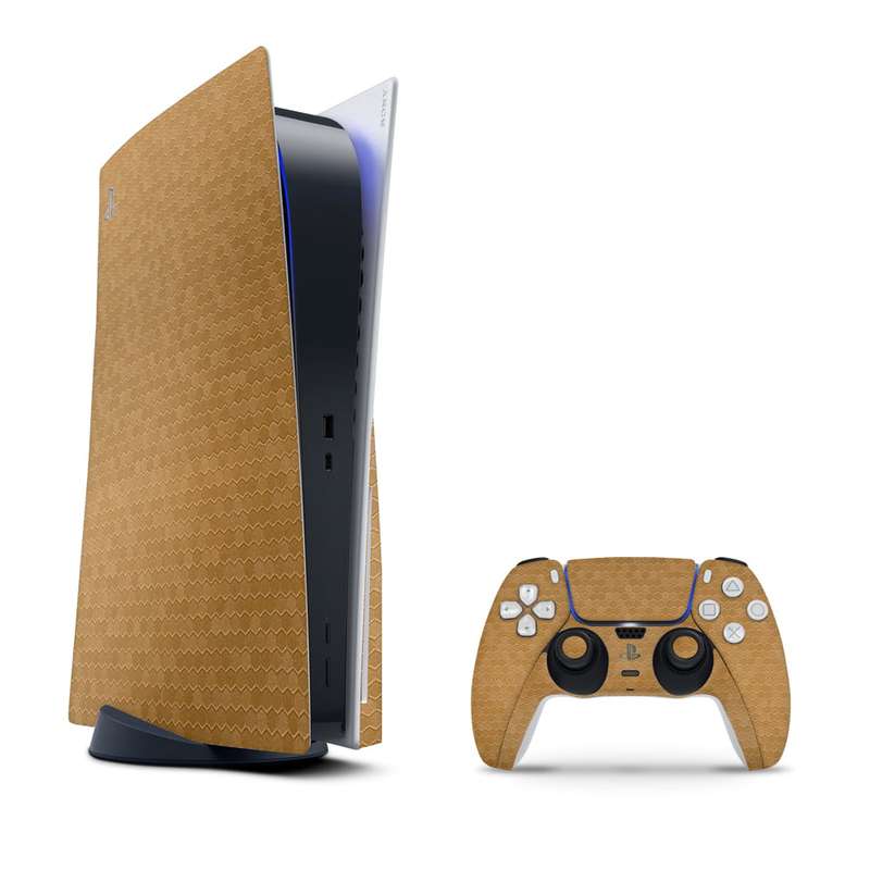 SkinNit Decal Sticker Skin For PS5: HoneyComb Gold (Textured)