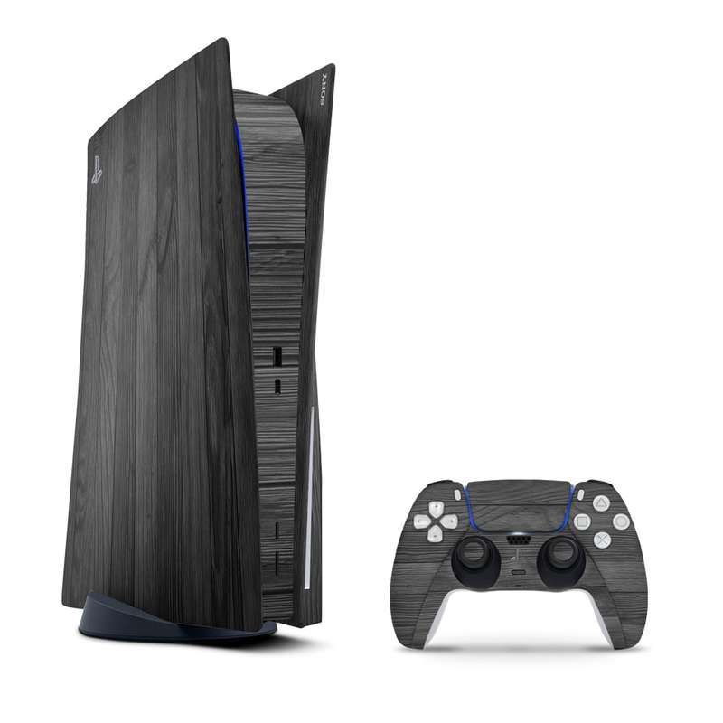 SkinNit Decal Sticker Skin For PS5: Black Wood