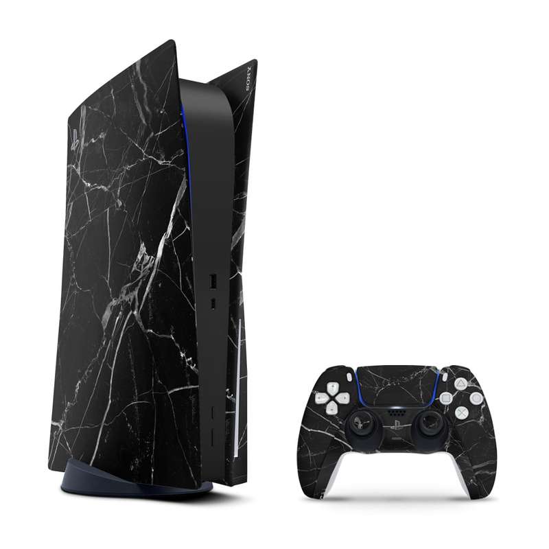 SkinNit Decal Sticker Skin For PS5: Black Marble
