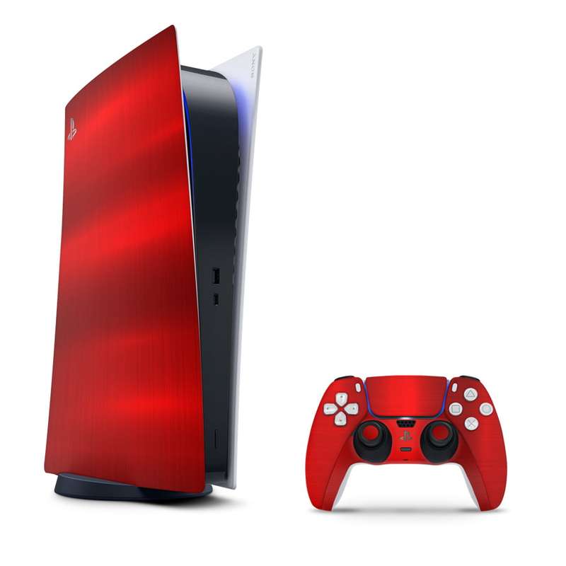 SkinNit Decal Sticker Skin For PS5 Digital (No Disk): Chrome Red (Textured)