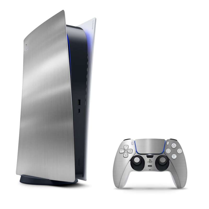 SkinNit Decal Sticker Skin For PS5 Digital (No Disk): Chrome Silver (Textured)