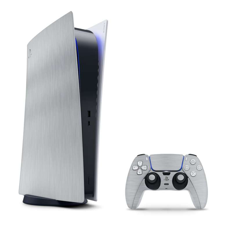 SkinNit Decal Sticker Skin For PS5 Digital (No Disk): Brushed Aluminum (Textured)