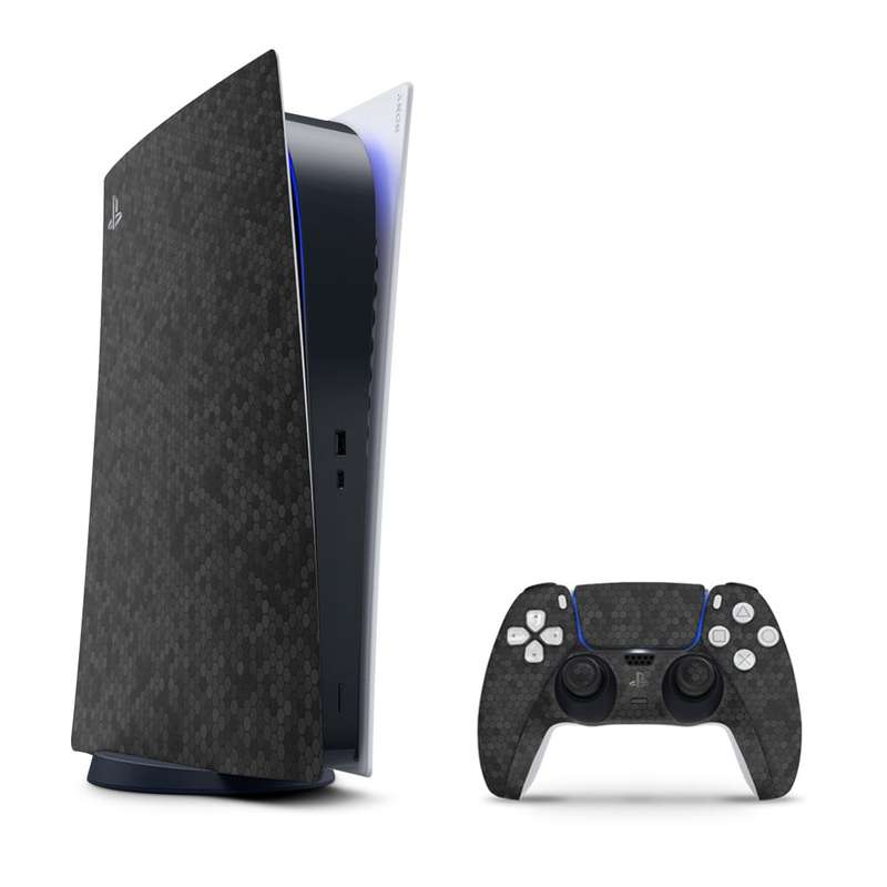 SkinNit Decal Sticker Skin For PS5 Digital (No Disk): HoneyComb Black (Textured)