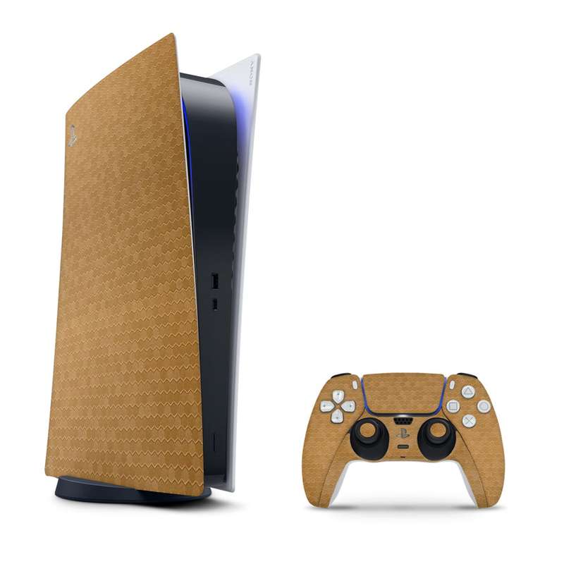 SkinNit Decal Sticker Skin For PS5 Digital (No Disk): HoneyComb Gold (Textured)