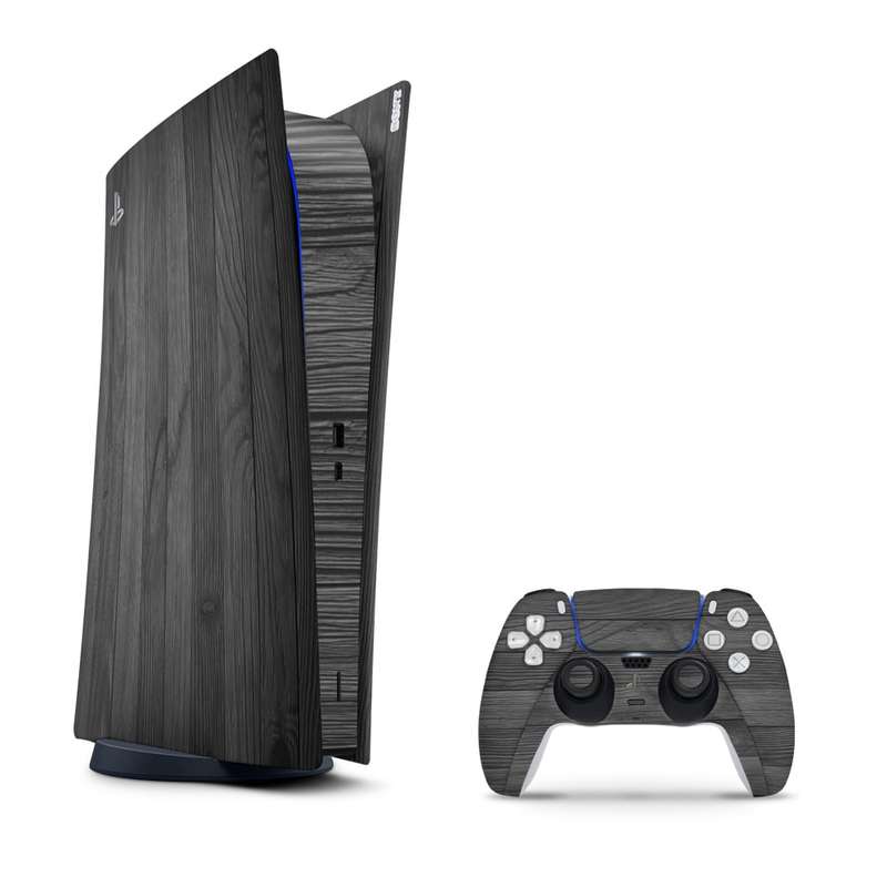 SkinNit Decal Sticker Skin For PS5 Digital (No Disk): Black Wood