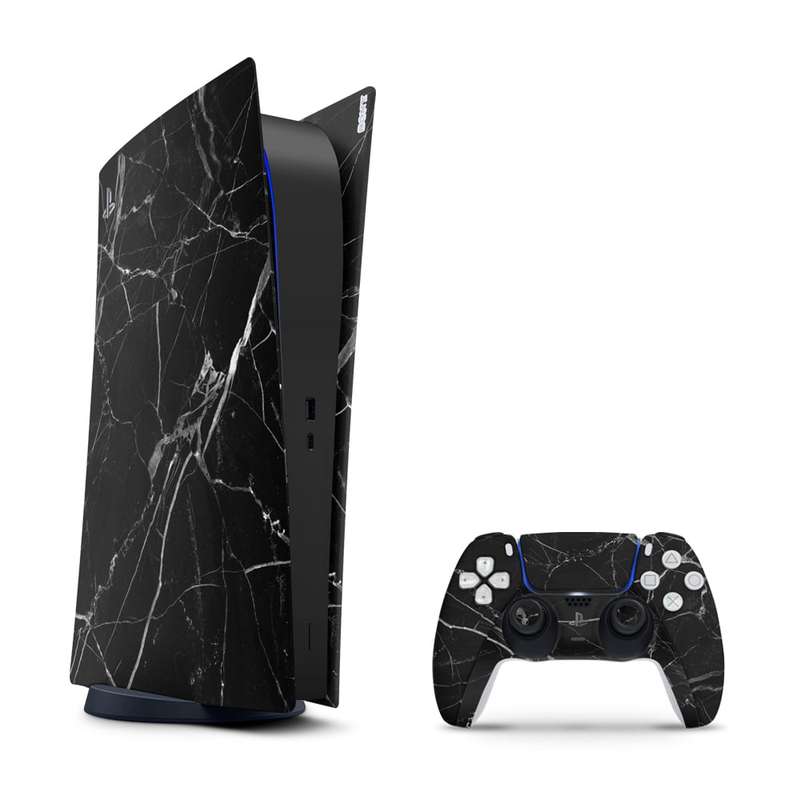 SkinNit Decal Sticker Skin For PS5 Digital (No Disk): Black Marble