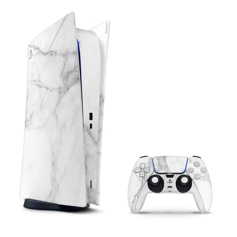 SkinNit Decal Sticker Skin For PS5 Digital (No Disk): White Marble