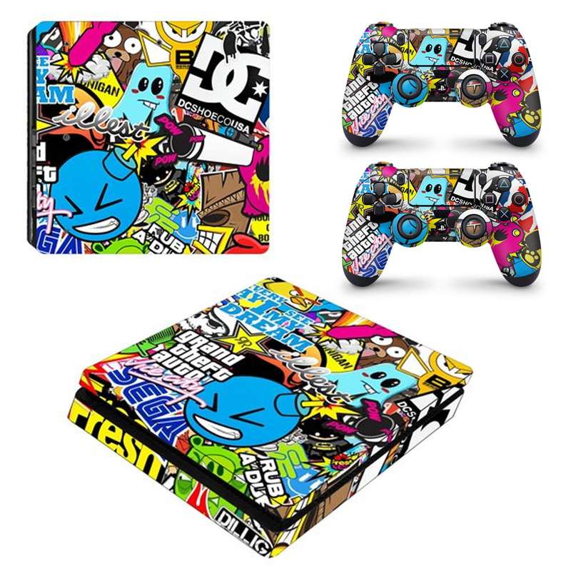 SkinNit Decal Sticker Skin For PS4 Slim: Sticker Bomb 2019