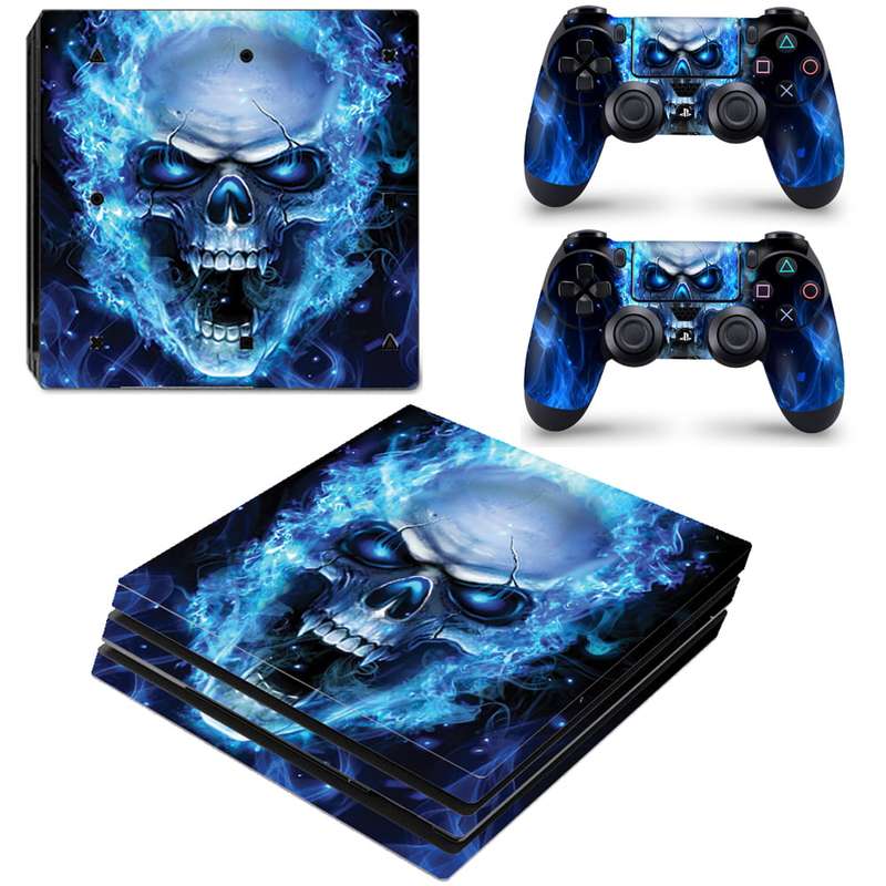 SkinNit Decal Sticker Skin For PS4 Pro: Blue Skull