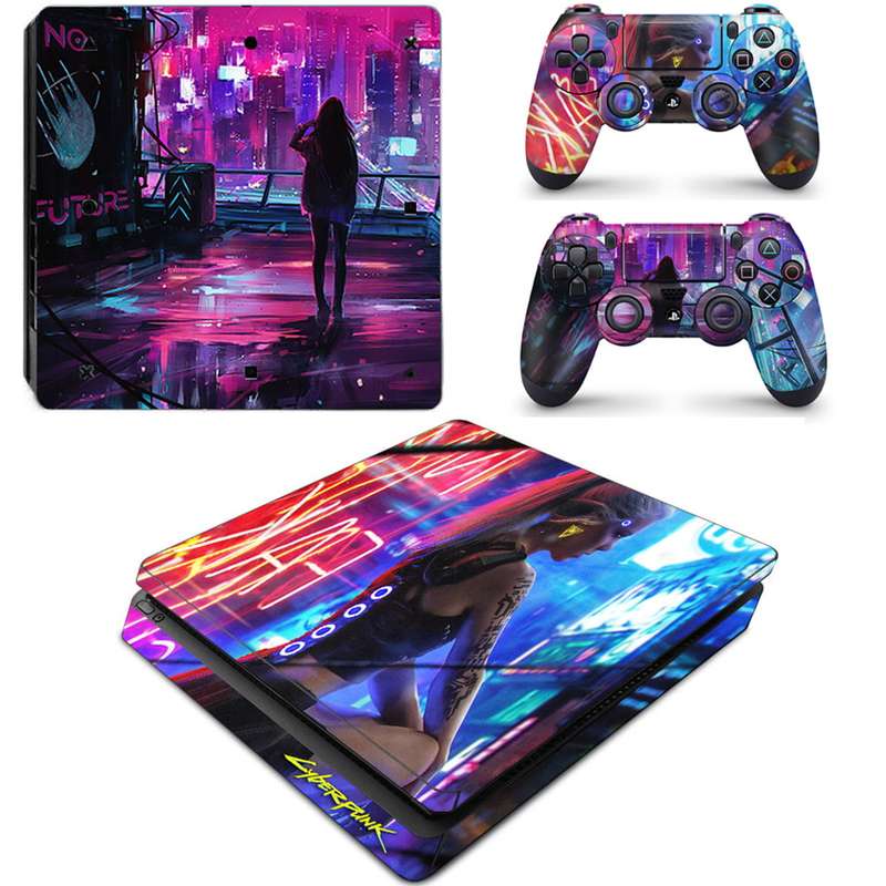 SkinNit Decal Sticker Skin For PS4 Slim: Cyberpunk