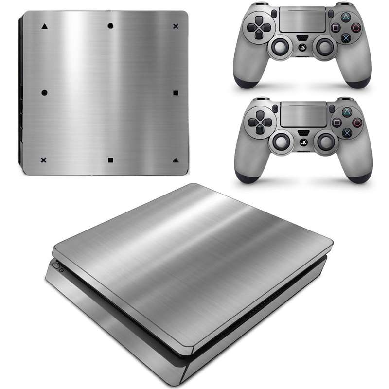 SkinNit Decal Sticker Skin For PS4 Slim: Chrome Silver (Textured)