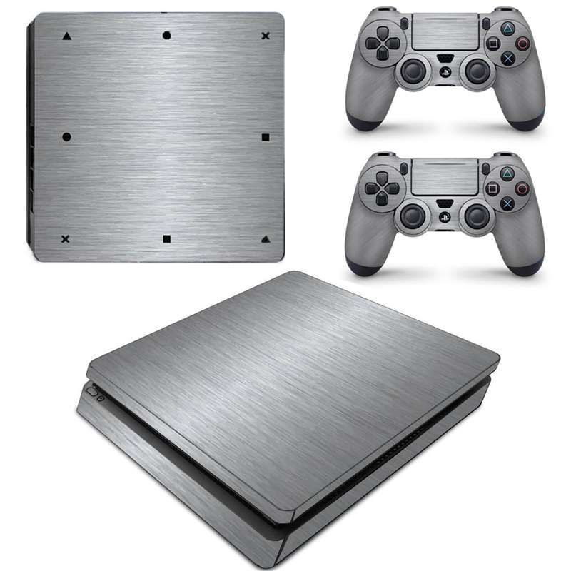 SkinNit Decal Sticker Skin For PS4 Slim: Brushed Steel (Textured)