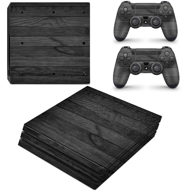 SkinNit Decal Sticker Skin For PS4 Pro: Black Wood