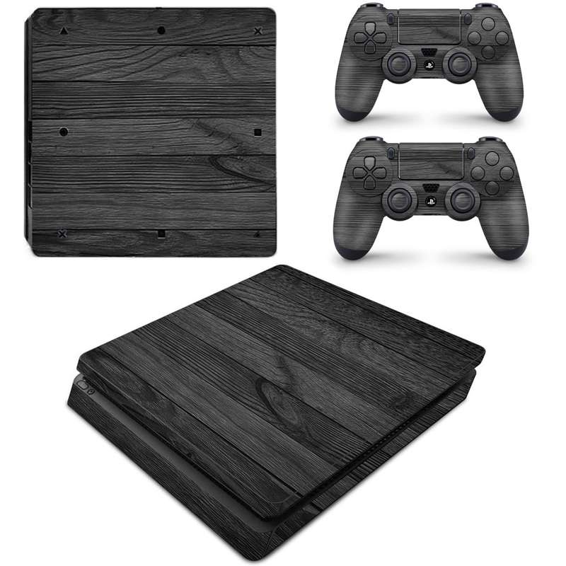 SkinNit Decal Sticker Skin For PS4 Slim: Black Wood