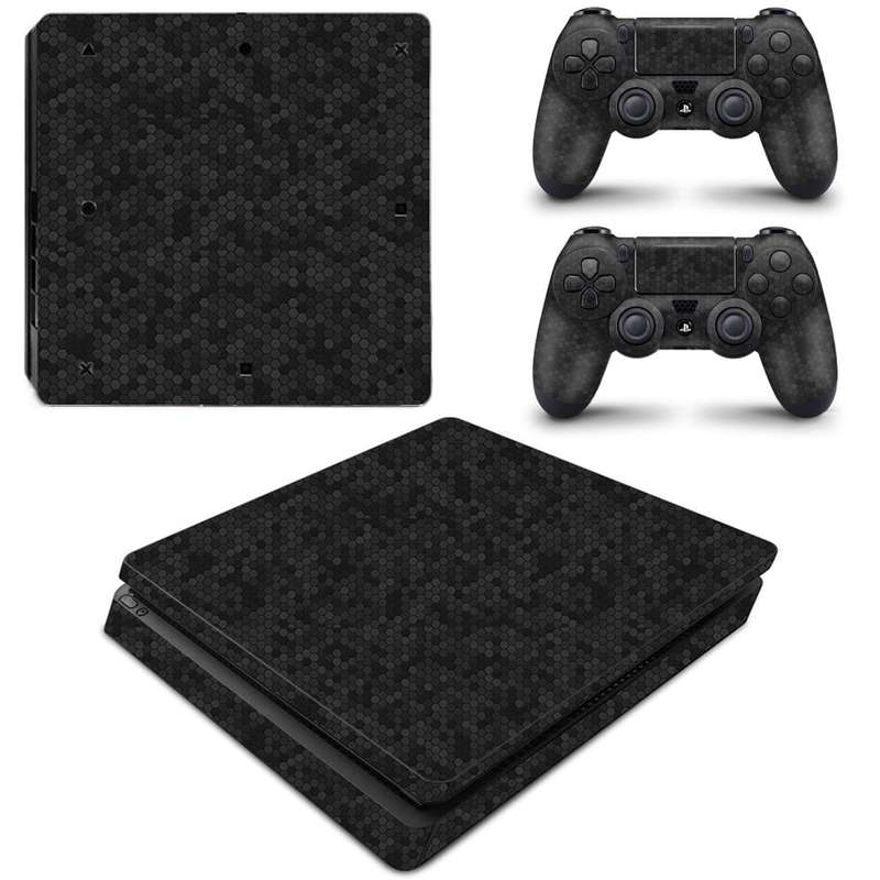 SkinNit Decal Sticker Skin For PS4 Slim: HoneyComb Black (Textured)